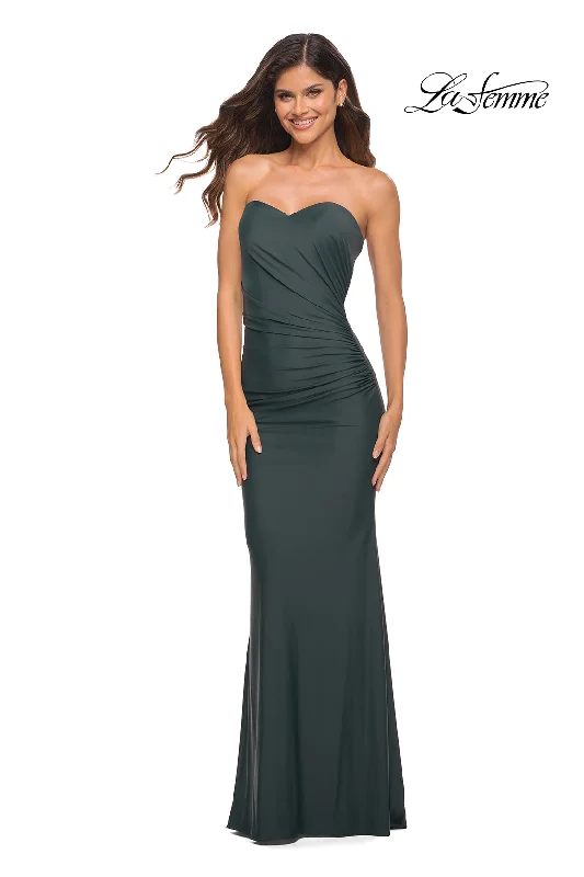 Ruffle-Front Evening Dress -La Femme Strapless Long Sweetheart Prom Dress