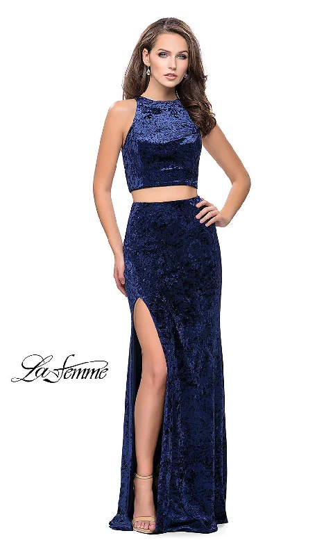 Evening Dress for Concerts -Long Two-Piece Velvet La Femme Prom Dress