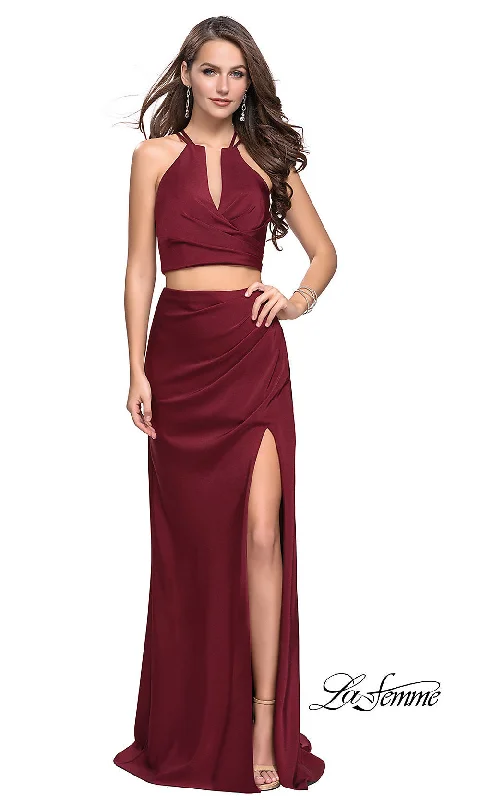 Movie-Night Evening Dress -La Femme Long Two-Piece Prom Dress with Train