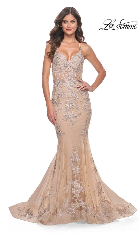 Flounce-Back Evening Dress -La Femme 30716 Formal Prom Dress