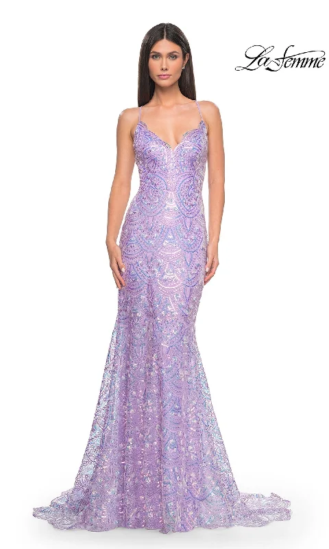 Mesh-Front Evening Dress -La Femme 31865 Formal Prom Dress