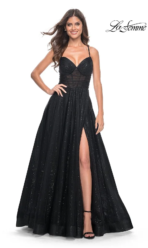 Glossy-Satin Evening Dress -La Femme 31986 Formal Prom Dress