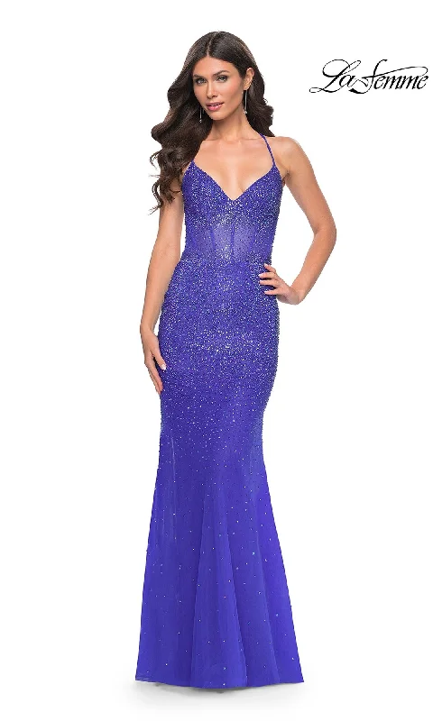 Mesh-Front Evening Dress -La Femme 32007 Formal Prom Dress