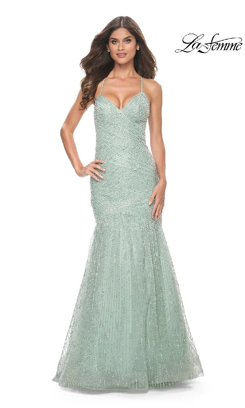 Shiny-Wool Evening Dress -La Femme 32026 Formal Prom Dress