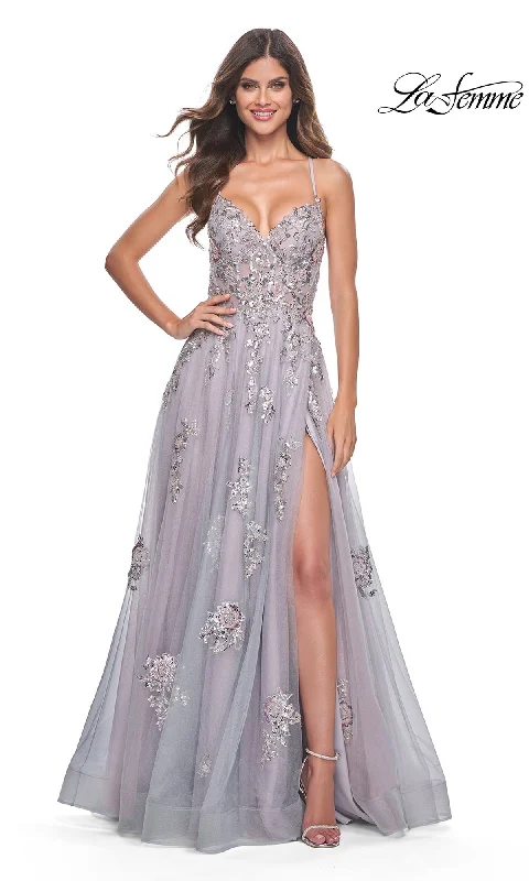 Mixed-Print Evening Dress -La Femme 32200 Formal Prom Dress