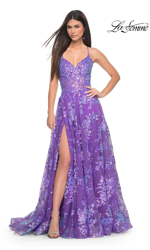 Mixed-Floral Evening Dress -La Femme 32291 Formal Prom Dress