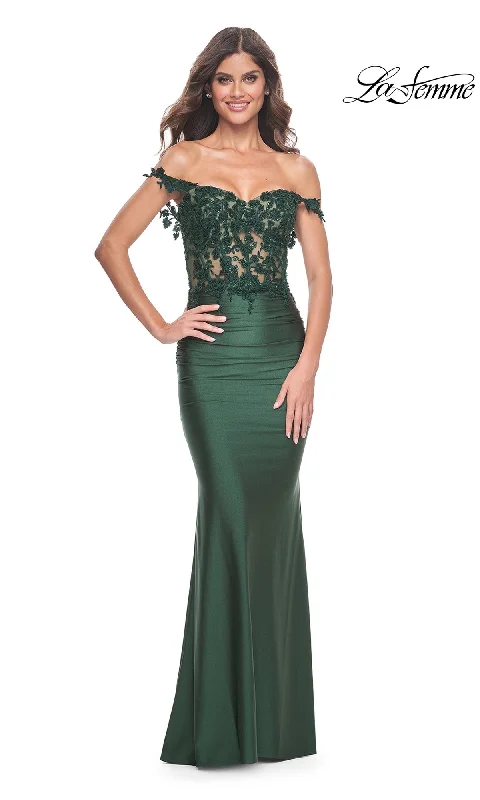 Mesh-Overlay Evening Dress -La Femme 32302 Formal Prom Dress