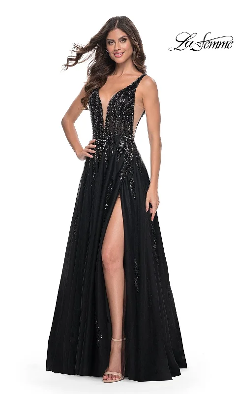 Smocked-Waist Evening Dress -La Femme 32345 Formal Prom Dress