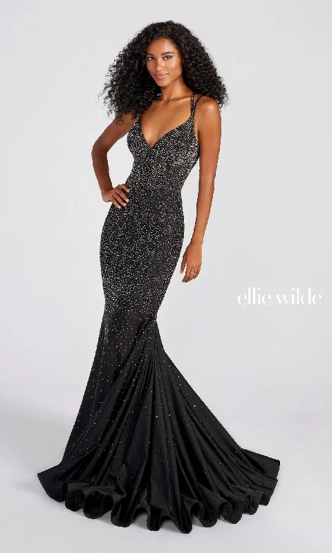 Side-Tie Evening Dress -Shimmering Embellished Ellie Wilde Prom Dress EW122001