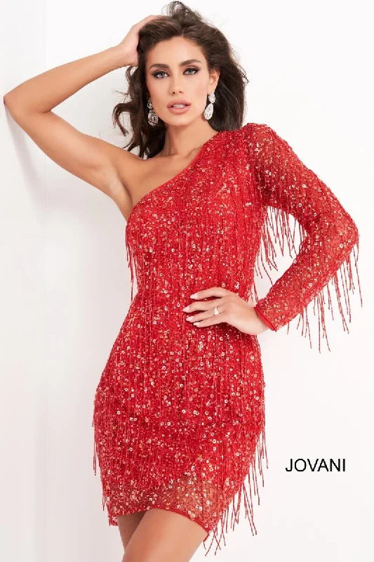 Art-Party Party Dress -Long Sleeve Fringe Cocktail Dress by Jovani 2645