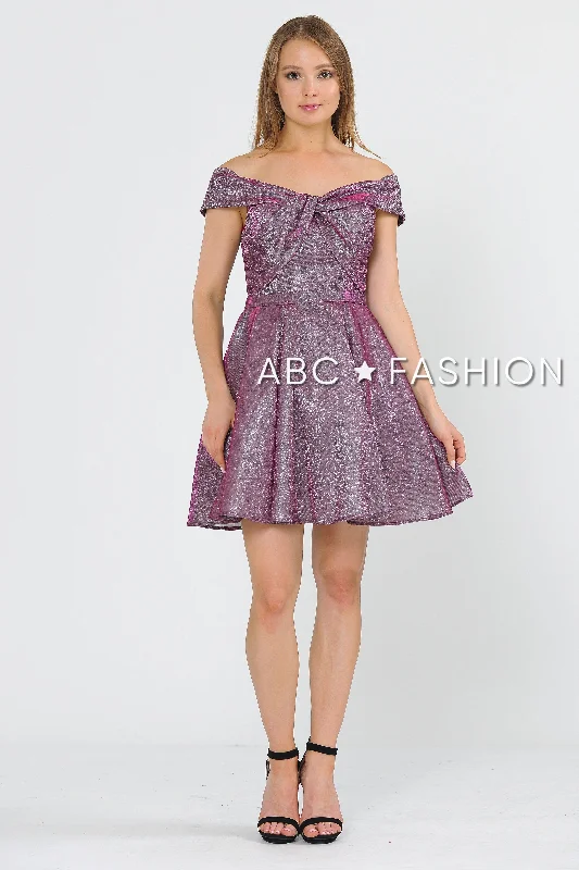 Book-Launch Party Dress -Metallic Glitter Short Off the Shoulder Dress by Poly USA 8356