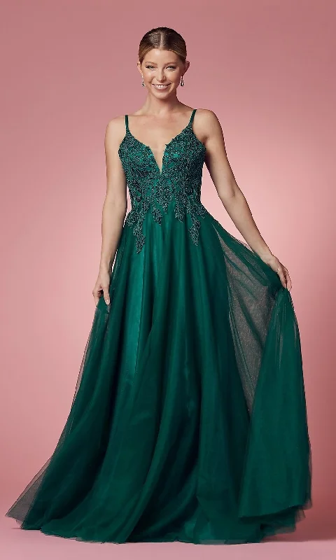 Crisscross-Back Evening Dress -A-Line Long Prom Dress with Embroidered Applique