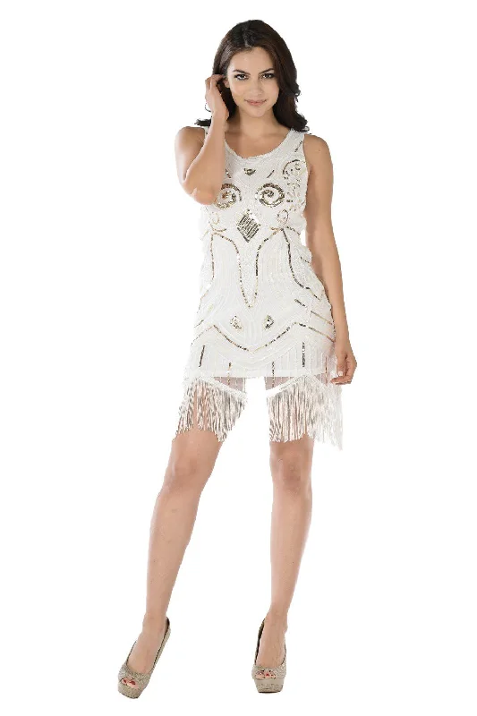 Drape-Sleeve Party Dress -Short Sequined Flapper Fringe Dress by Poly USA 7848