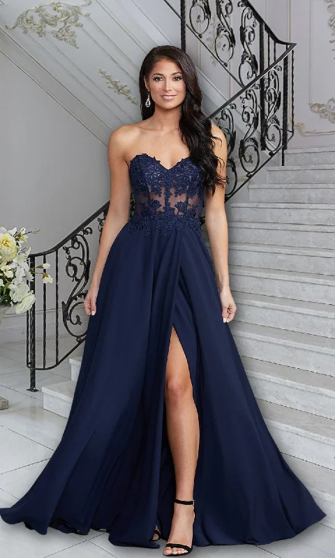 Casual-Dinner Evening Dress -Strapless Sweetheart Sheer-Bodice Long Prom Dress