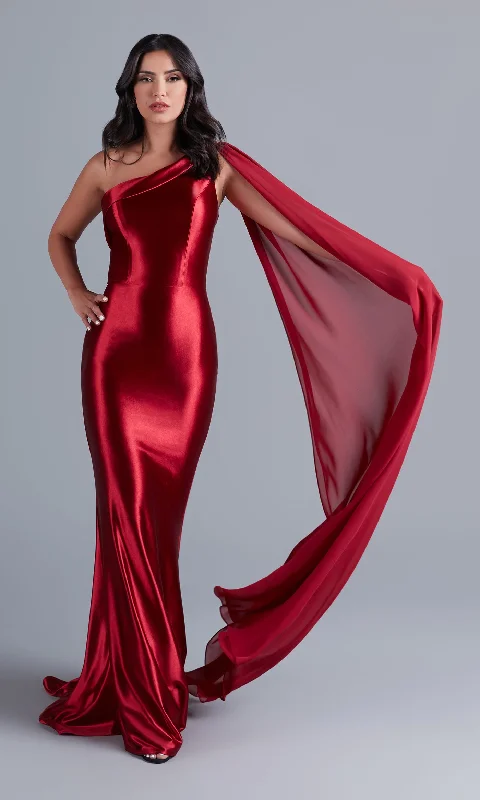 Evening Dress for Warm Nights -One-Shoulder Long Formal Prom Dress with Cape