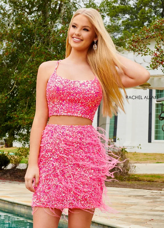 Soft Party Dress -Sequin Short 2-Piece Feather Dress by Rachel Allan 40187