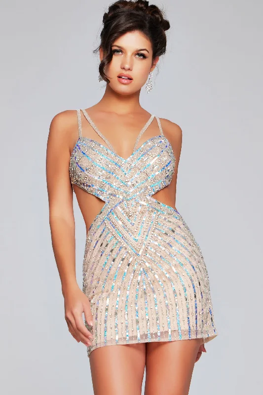 Woven Party Dress -Sequin Short Sleeveless Cutout Dress by Jovani 400610