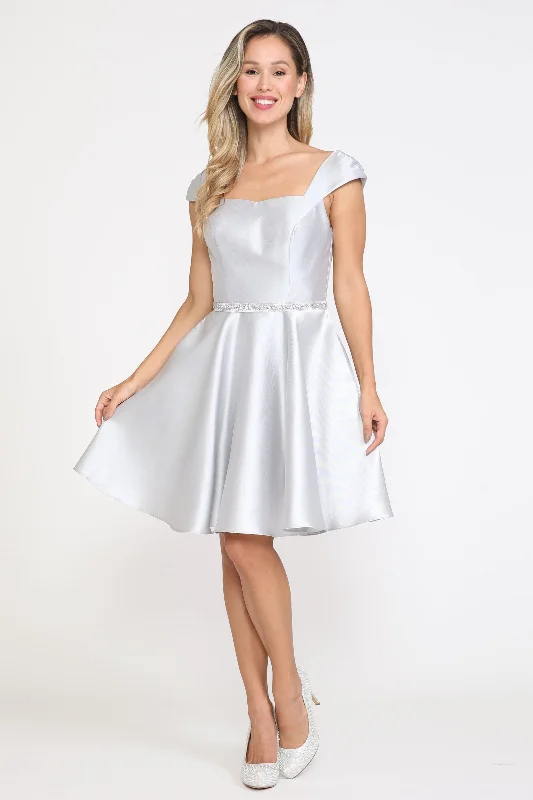 Soft-Silk Party Dress -Short Cap Sleeve Mikado Dress by Poly USA 8416