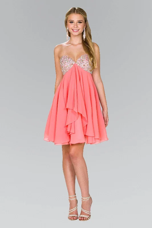 Flared-Sleeve Party Dress -Short Chiffon Dress with Jeweled Bodice by Elizabeth K GS1142