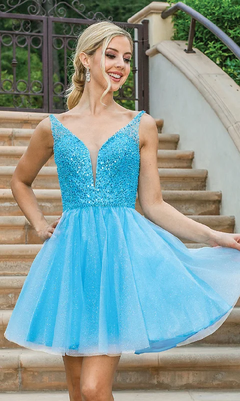 Chiffon Evening Dress -Sequin-Bodice Glitter Short Prom Dress