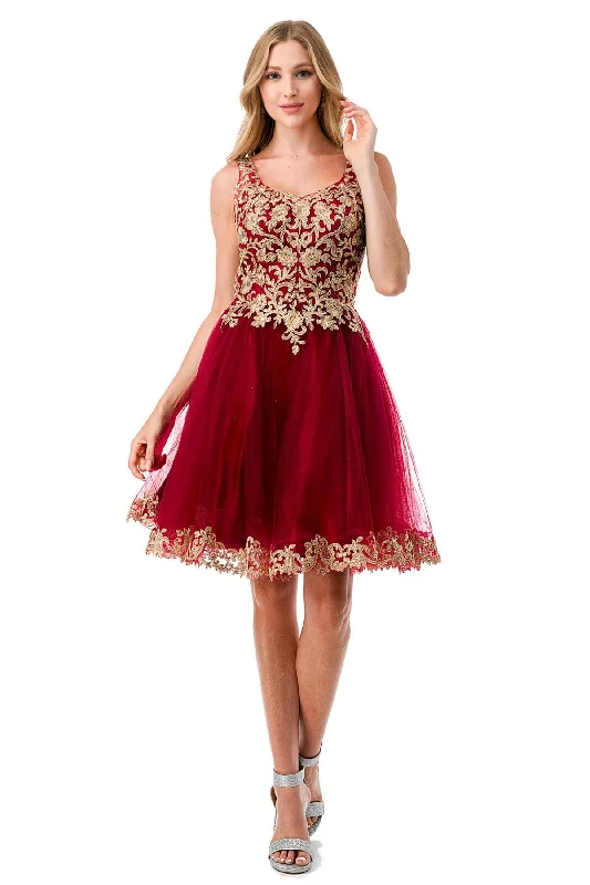 Fine-Velvet Party Dress -Embroidered Short Sleeveless Tulle Dress by Coya S27385J