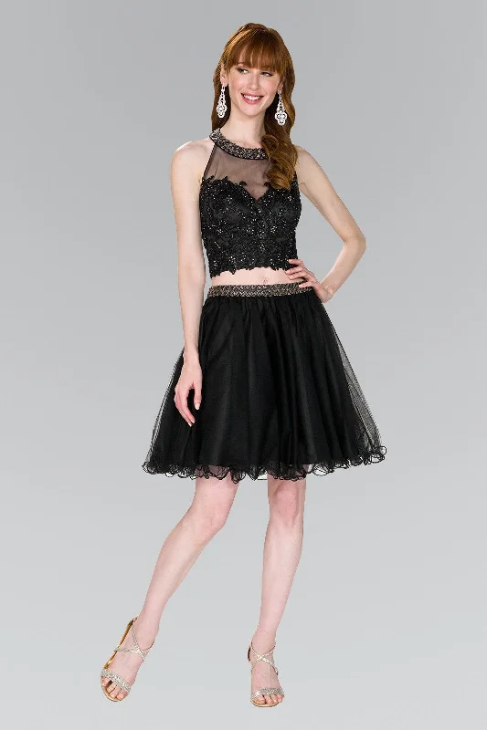 Night-Edge Party Dress -Short Open Back Two Piece Black Dress by Elizabeth K GS2398