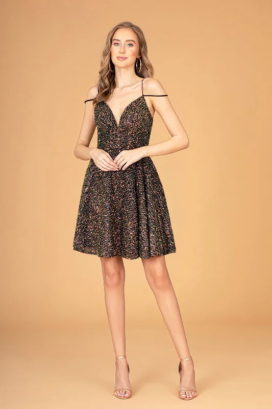 Friend-Out Party Dress -Short Sequin Cold Shoulder Dress by Elizabeth K GS3097