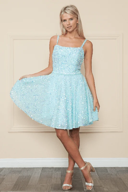 Light-Cotton Party Dress -Short Sequin Velvet A-line Dress by Poly USA 8930