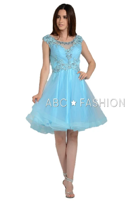 Fun-Chill Party Dress -Short Sweetheart Illusion Dress with Jeweled Bodice by Poly USA 8098