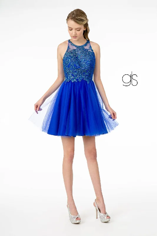 Club-Night Party Dress -Short Tulle Dress with Embroidered Bodice by Elizabeth K GS2809