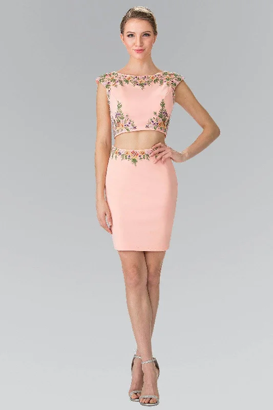 Short Two-Piece Dress with Floral Embroidery by Elizabeth K GS1439