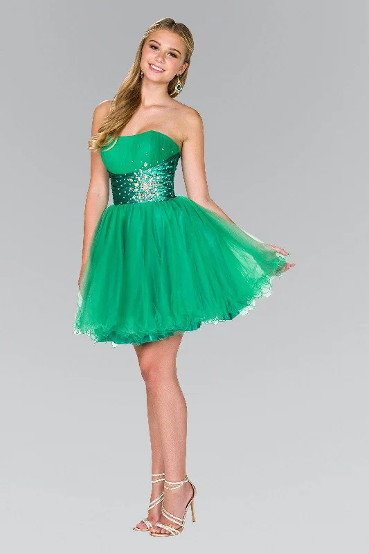 Open-Back Party Dress -Strapless Sweetheart Tulle Short Dress by Elizabeth K GS1050