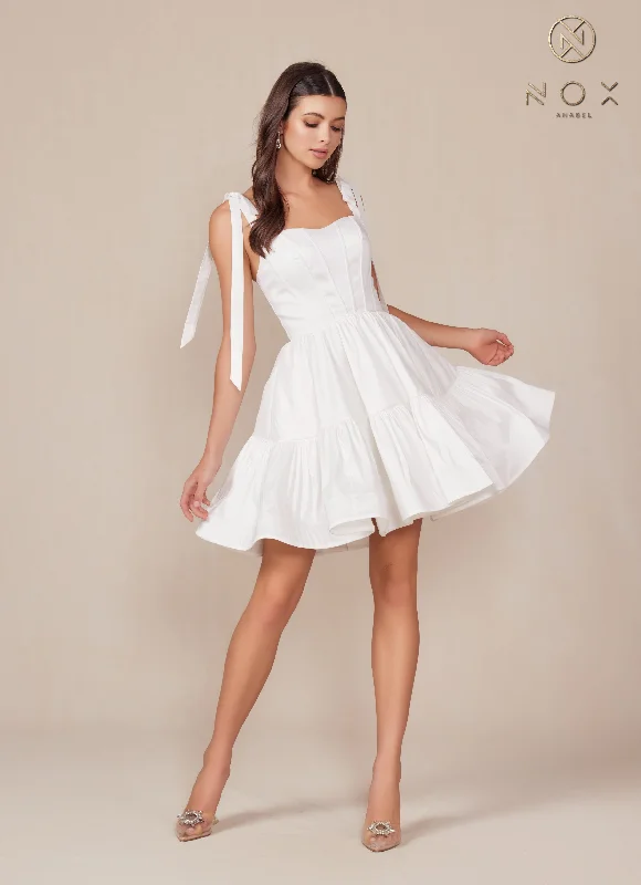 Concert Party Dress -White Short Sleeveless Ribbon Dress by Nox Anabel T869W