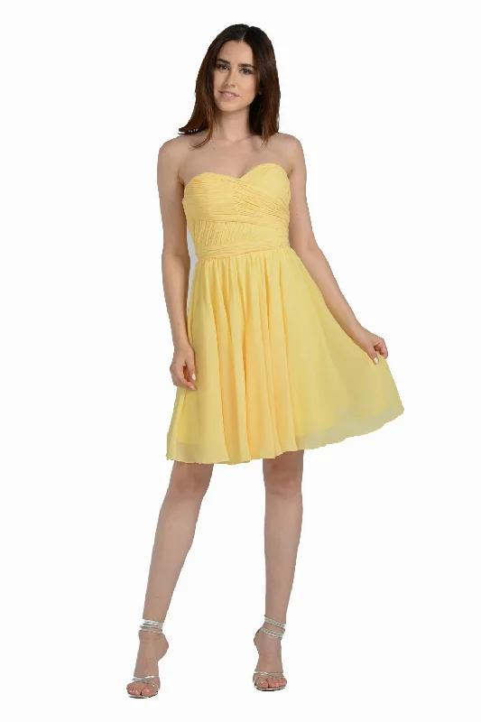 Cool-Silk Party Dress -Ruched Short Strapless Sweetheart Dress by Poly USA 6744