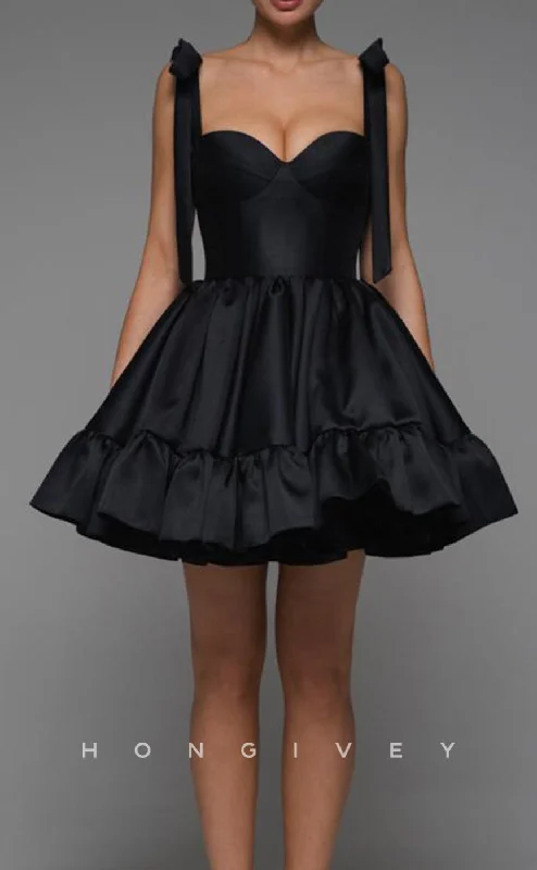 House-Party Party Dress -H1937 - Sexy Satin Empire Ball Gown Bowknot Straps Short Evening/Homecoming Dress