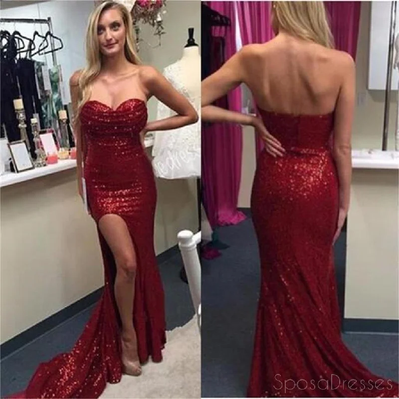 Sparkly Party Dress -Side Slit Prom Dresses,Red Sequined Prom Dresses,Sparkle Prom Dresses ,Sexy Prom Dresses,Cocktail Prom Dresses ,Evening Dresses,Long Prom Dress,Prom Dresses Online,PD0146