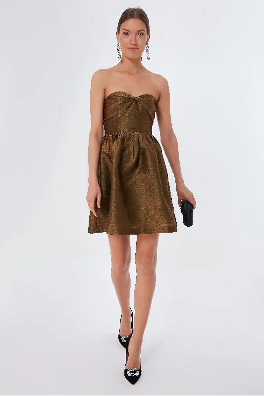 Mini Dresses with Tied Sleeves -Bronze Jacquard Anastasia Mini Dress