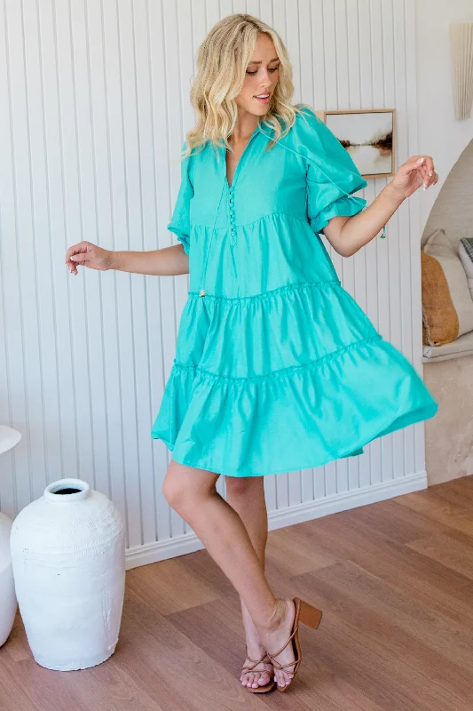 Wrap-Style Mini Dresses Online -Collins Dress Aqua