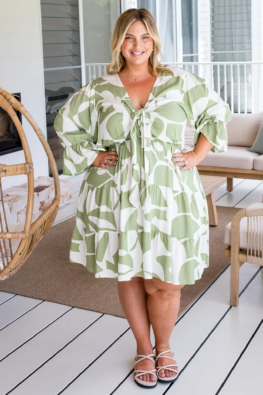 Mini Dresses in Light Silk -FINAL SALE | Maisie Dress Luna Print Sage