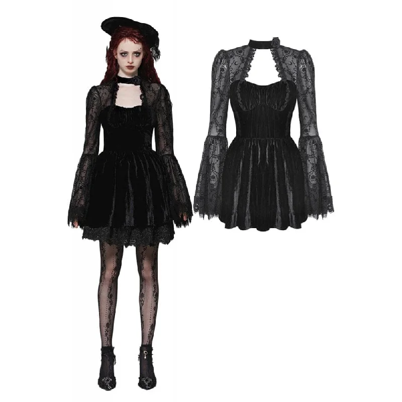 Mini Dresses in Light Wool -Women's Gothic Cut-out Lace Short Dress