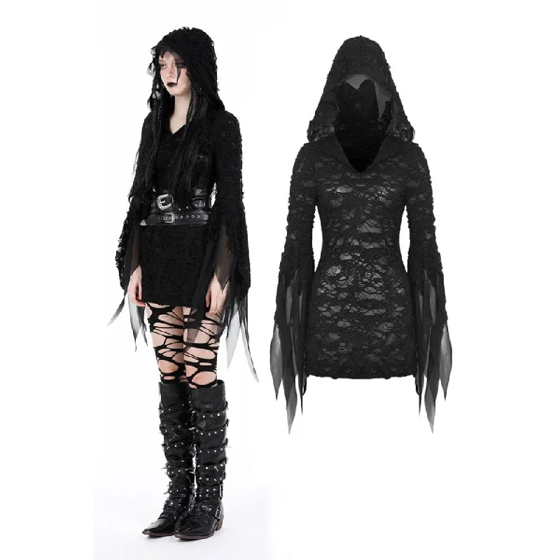 Mini Dresses in Soft Chiffon -Women's Gothic Flared Sleeved Ripped Dress