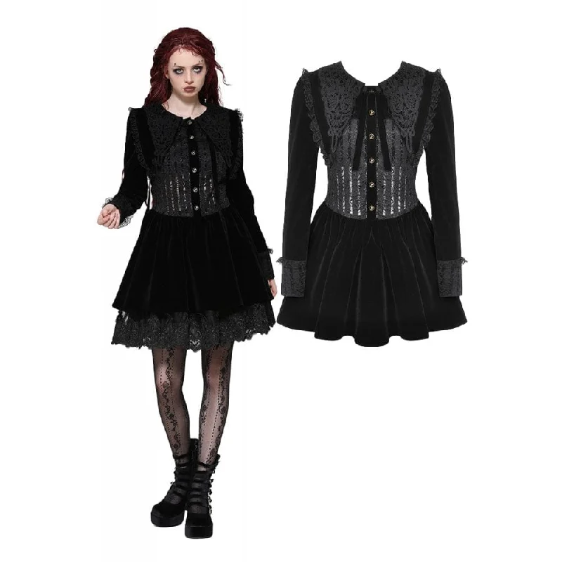 Sparkly Mini Dresses for Club Scenes -Women's Gothic Lace Velvet Short Dress