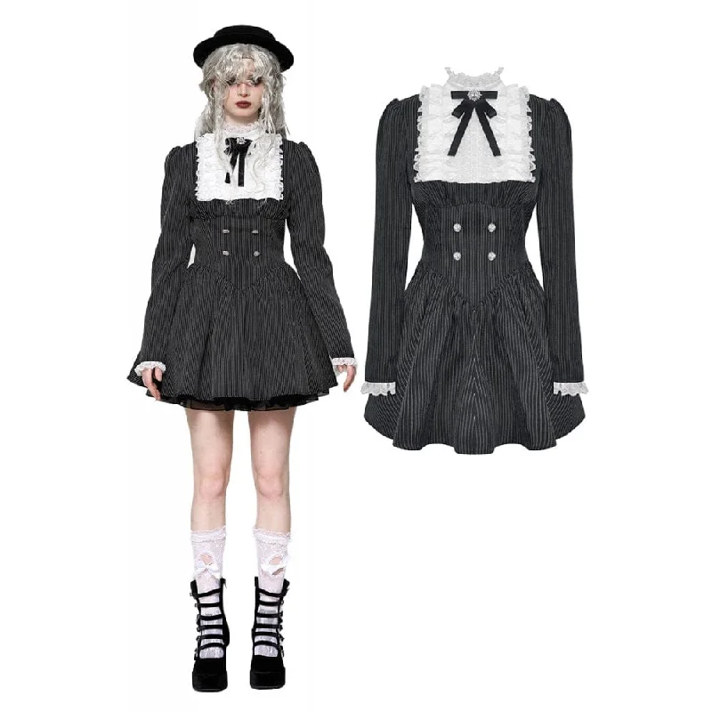 Mini Dresses for Fun Nights -Women's Gothic Lolita Ruffled Lace Short Dress Black White