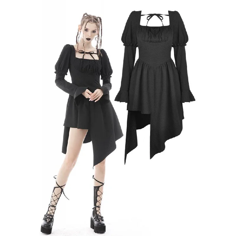 Mini Dresses in Neutral Tones -Women's Punk Irregular Puff Sleeved Ruched Dress