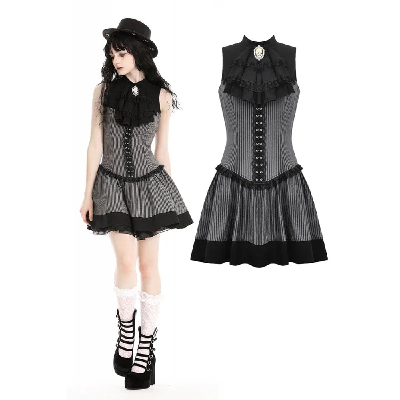 Mini Dresses with Mesh Sleeves -Women's Gothic Ruffled Striped Grad Dress