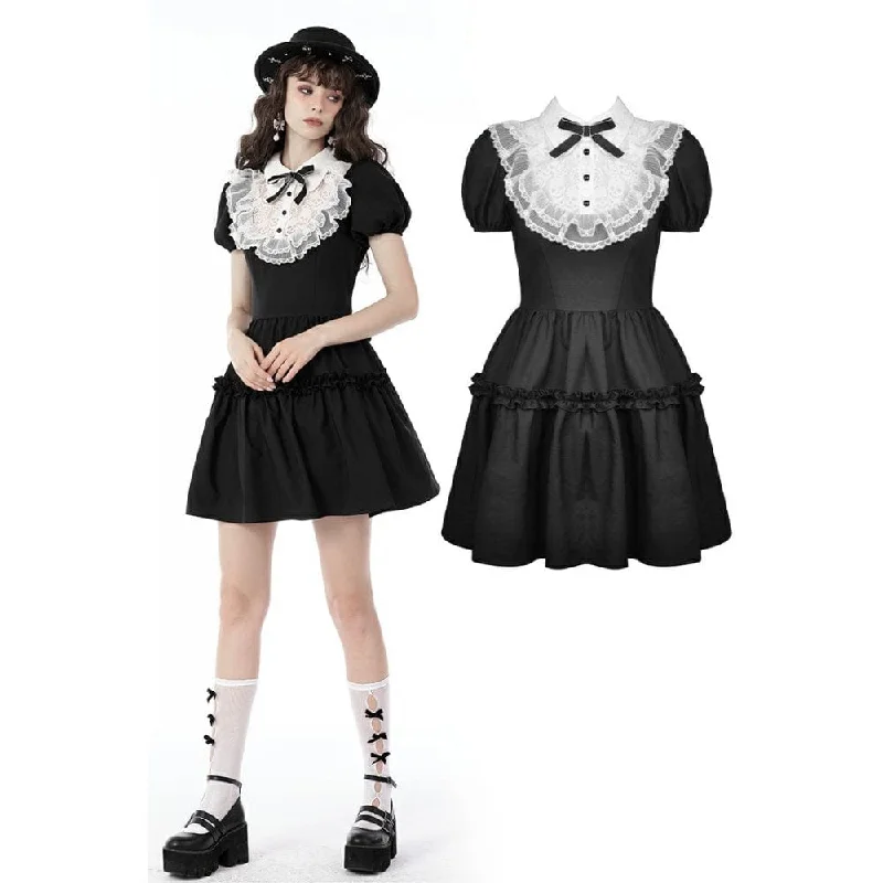 Mini Dresses in Retro Hues -Women's Lolita Floral Lace Maid Dress