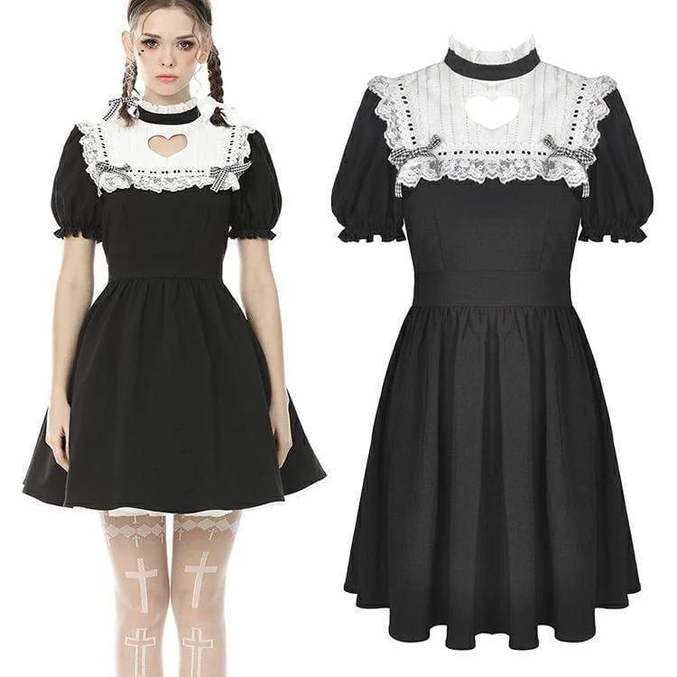 Mini Dresses for Tall Frames -Women's Lolita Love Heart Cutout Black Maid Dresses