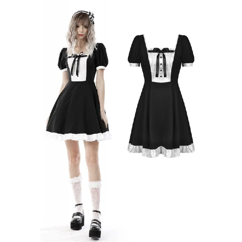 Mini Dresses in Checkered Prints -Women's Lolita Puff Sleeved Maid Dress Cosplay Costume