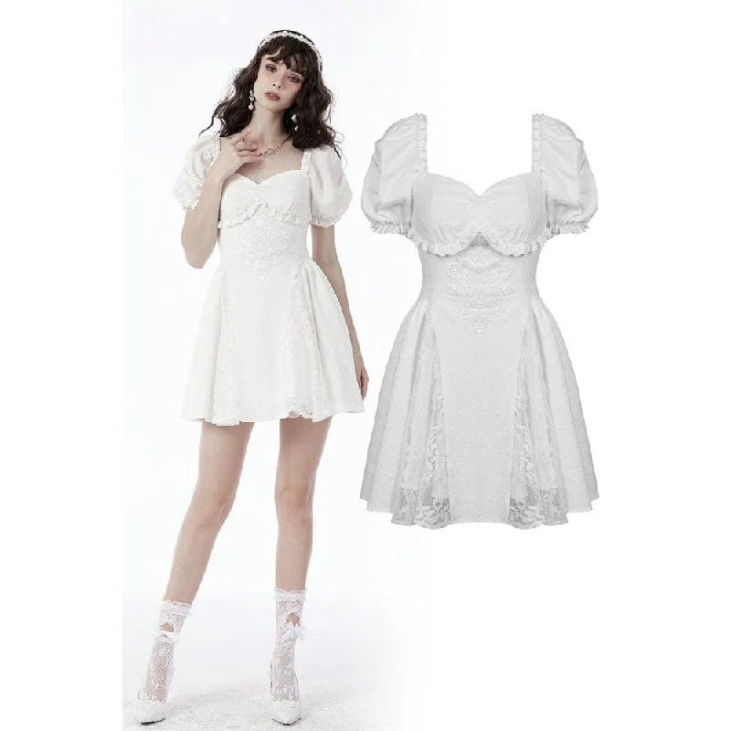 Mini Dresses in Fun Hues -Women's Lolita Square Collar Puff Sleeved Princess Dress Wedding Dress