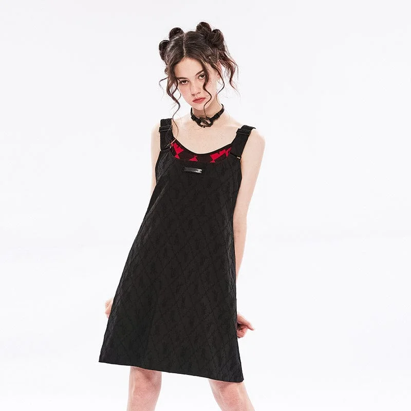 Mini Dresses with High Collar -Women's Lolita Straight Suspender Dress